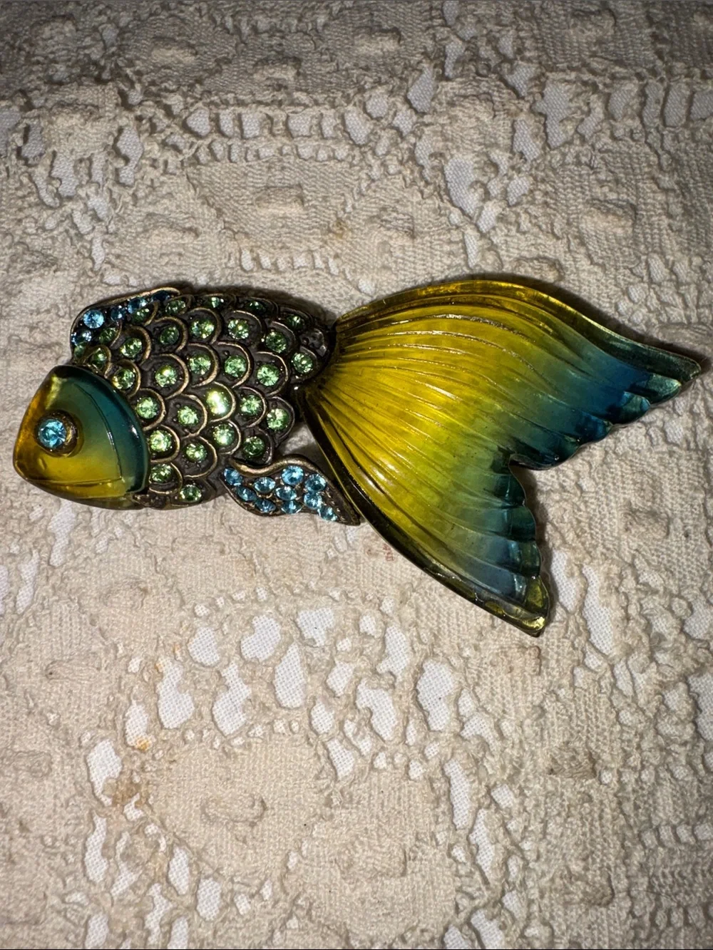 Decorative Iridescent Blue-Green Fish Brooch